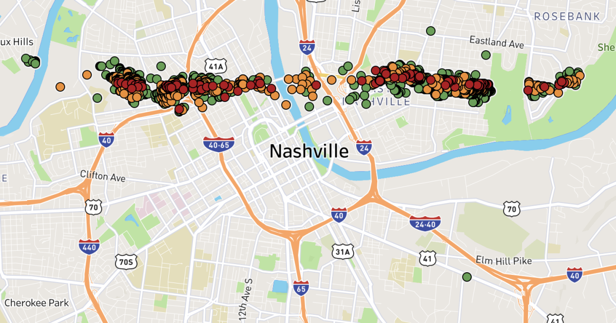 Interactive map shows path of damage from tornadoes across Davidson County